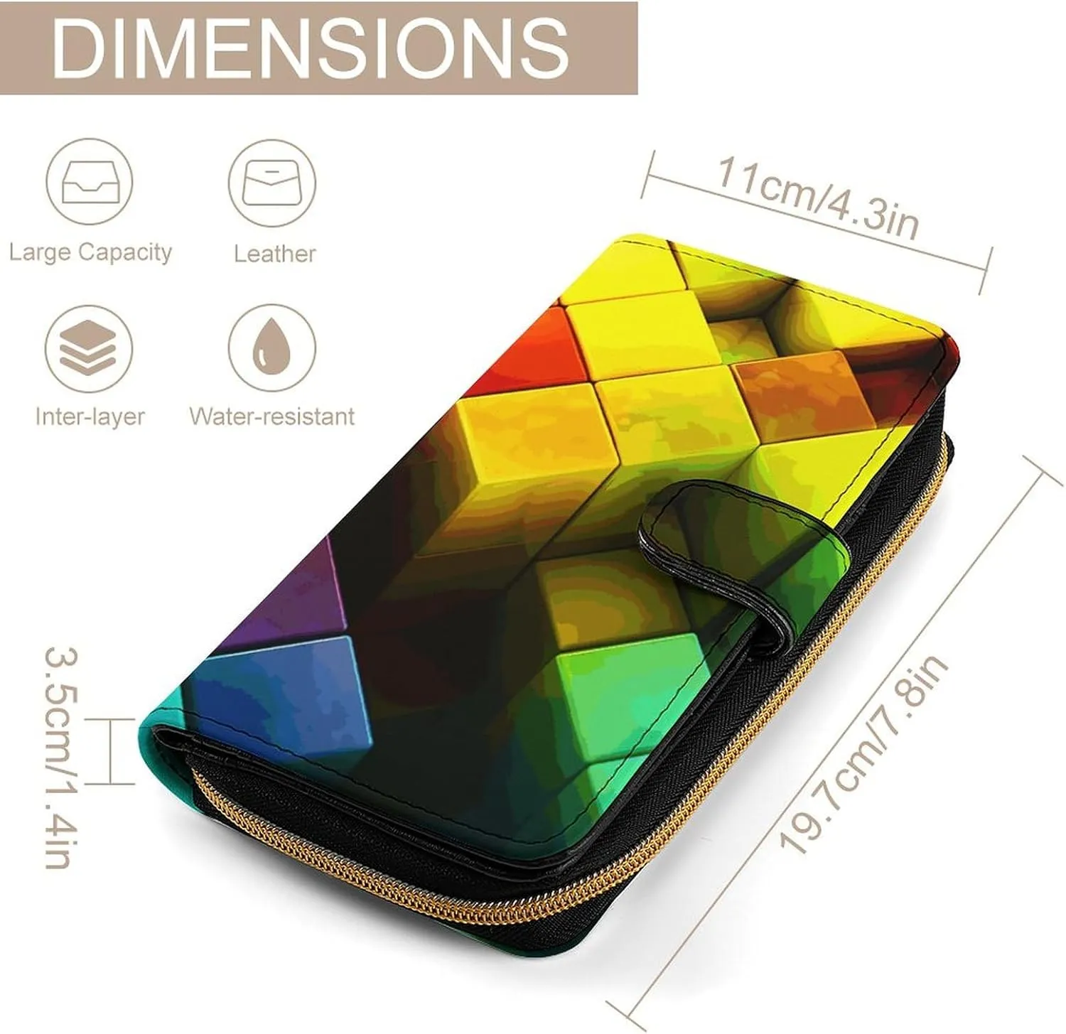 Women's Leather Wallet Long Wallet for Men Bold Color Blocks Wristlet Wallets with 12 Card Holder Large Capacity Coin Pocket