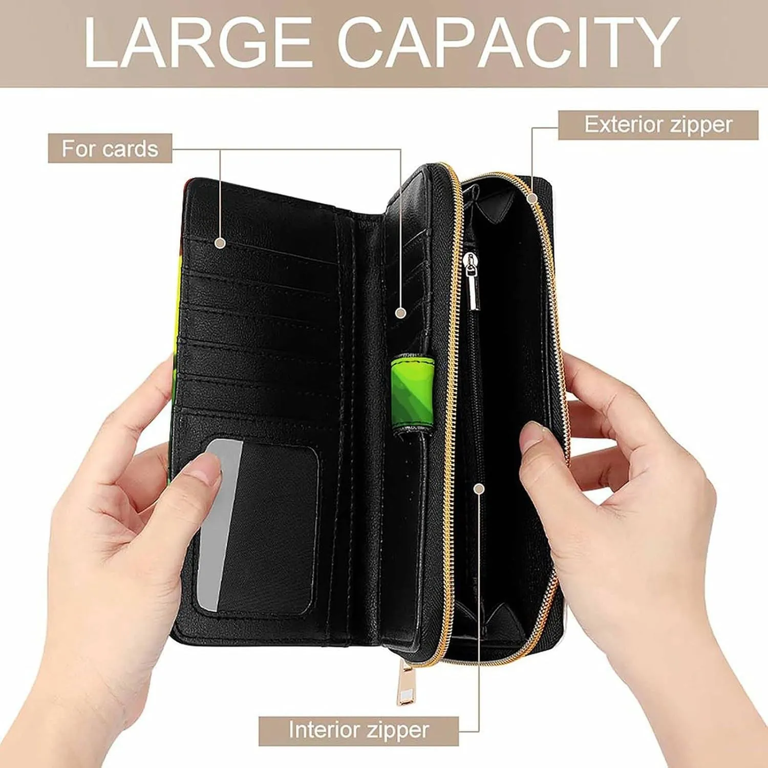 Women's Leather Wallet Long Wallet for Men Bold Color Blocks Wristlet Wallets with 12 Card Holder Large Capacity Coin Pocket