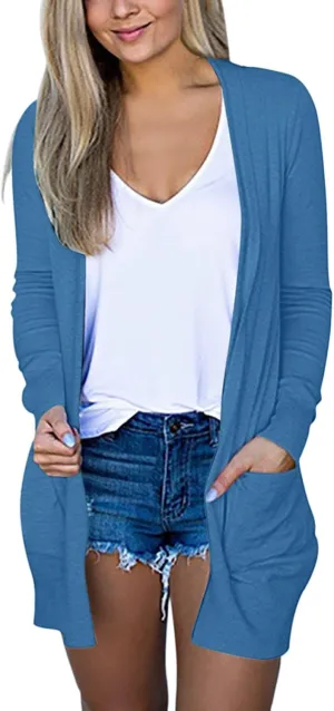 Women's Long Cardigans 2023 Plus Size Open Front Long Sleeve Loose Lightweight Cardigans Outerwear Coat with Pockets
