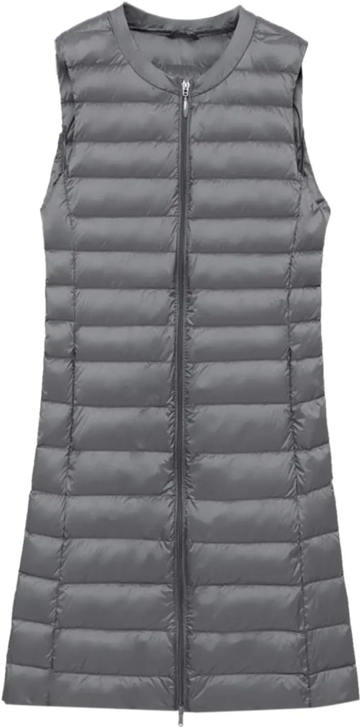Womens Long Puffer Vest Lightweight Sleeveless Zip up Qulited Jackets Casual Winter Warm Cozy Padded Coat with Pocket