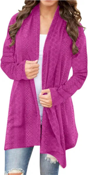Womens Long Sleeve Cardigans Lightweight Open Front Cardigan Dressy Causal Loose Comfy Fall Eyelet Tops