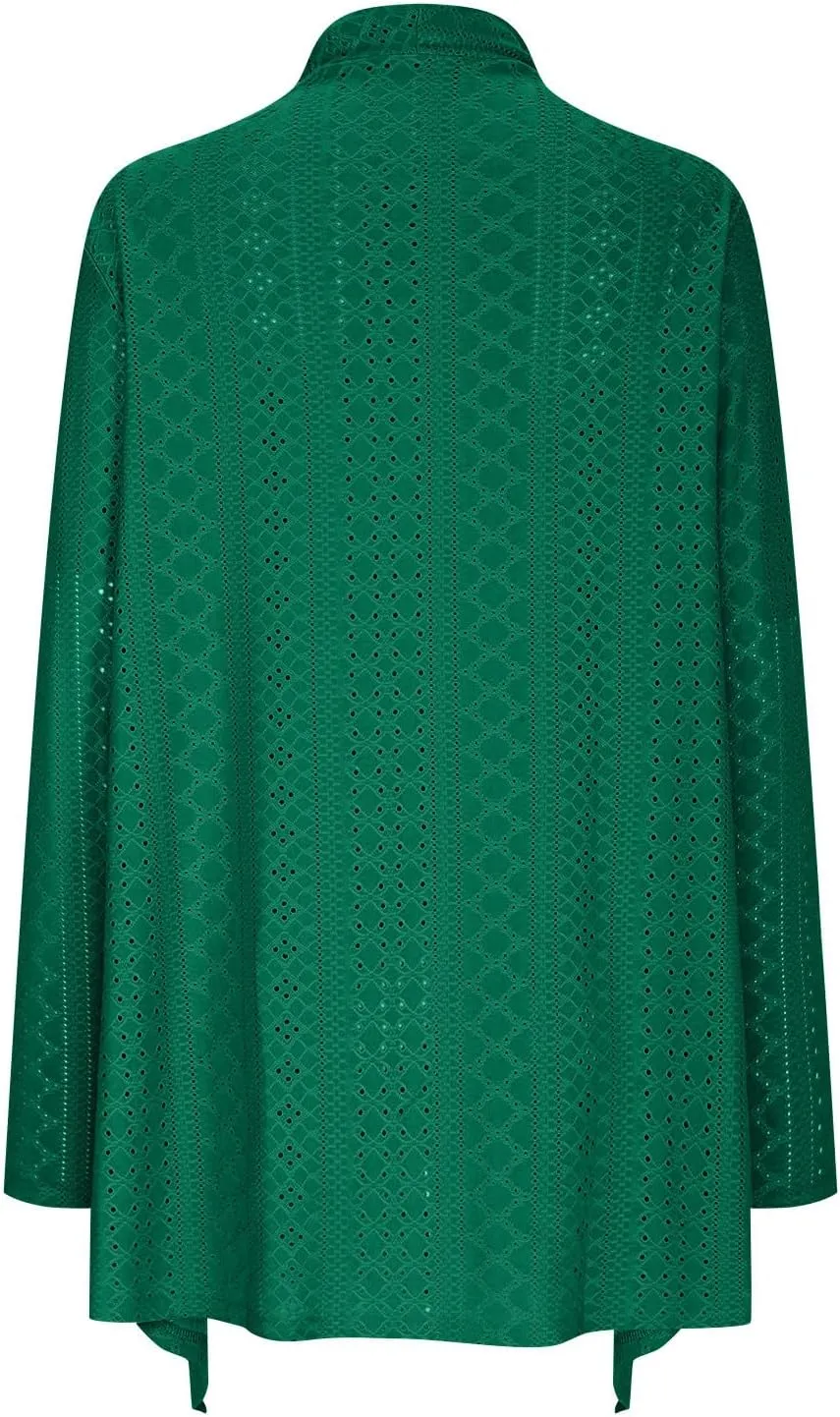 Womens Long Sleeve Cardigans Lightweight Open Front Cardigan Dressy Causal Loose Comfy Fall Eyelet Tops