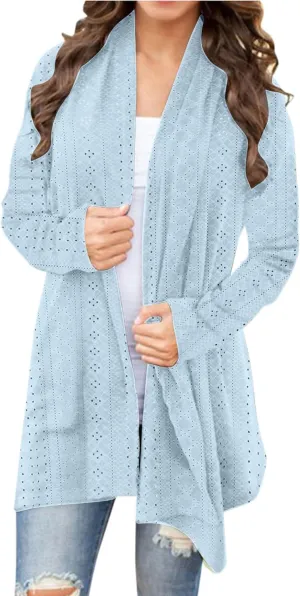 Womens Long Sleeve Cardigans Lightweight Open Front Cardigan Dressy Causal Loose Comfy Fall Eyelet Tops