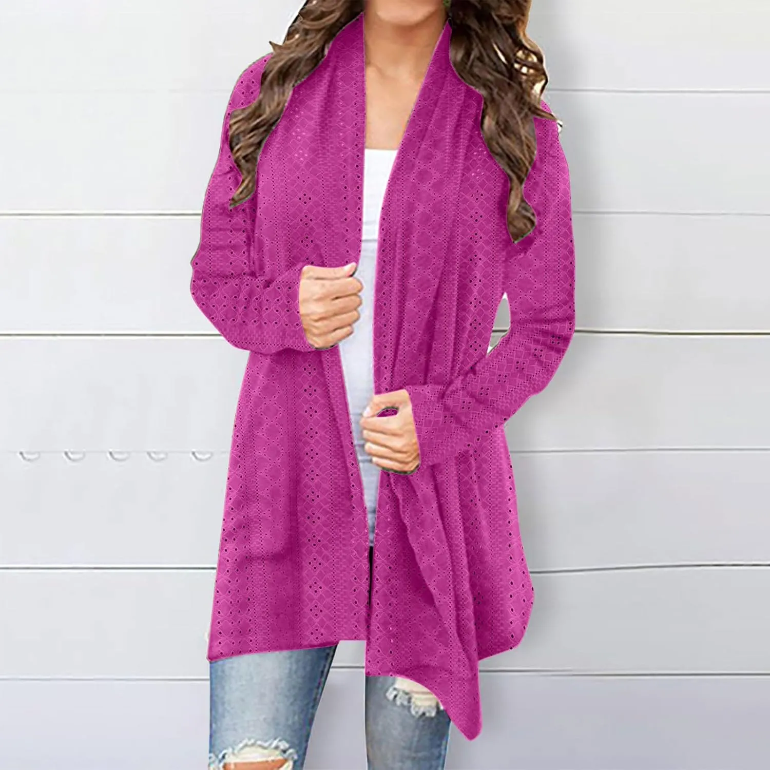 Womens Long Sleeve Cardigans Lightweight Open Front Cardigan Dressy Causal Loose Comfy Fall Eyelet Tops