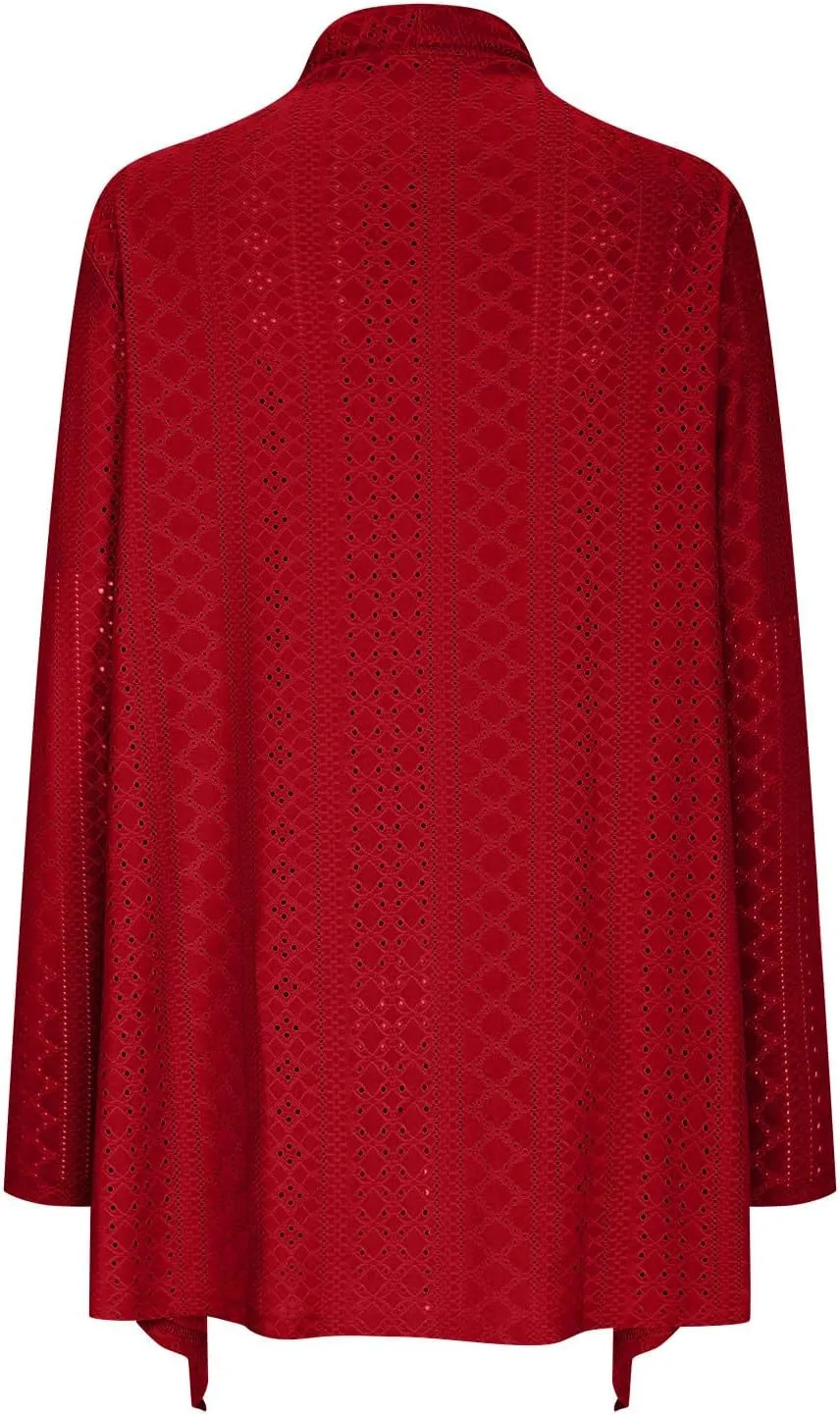 Womens Long Sleeve Cardigans Lightweight Open Front Cardigan Dressy Causal Loose Comfy Fall Eyelet Tops