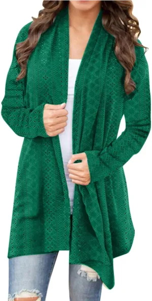 Womens Long Sleeve Cardigans Lightweight Open Front Cardigan Dressy Causal Loose Comfy Fall Eyelet Tops