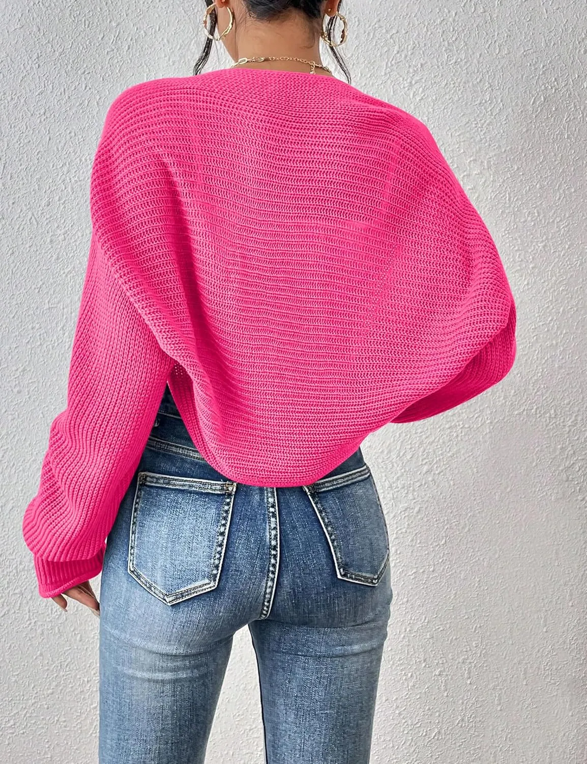 Women's Long Sleeve Open Front Knit Cropped Cardigan Sweaters Casual Solid Spring Summer Short Shrugs Sweater Coats