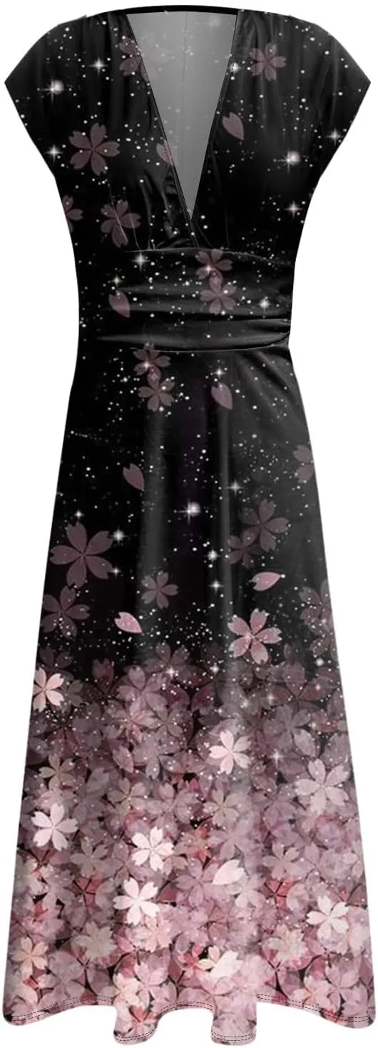 Women's Loose Fit Maxi Dresses Chiffon Daily Swing Casual 2025 Mature Outdoor Fashion Ruffled Short Dress