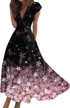 Women's Loose Fit Maxi Dresses Chiffon Daily Swing Casual 2025 Mature Outdoor Fashion Ruffled Short Dress