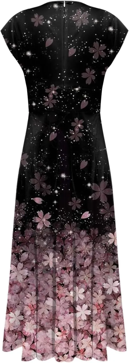 Women's Loose Fit Maxi Dresses Chiffon Daily Swing Casual 2025 Mature Outdoor Fashion Ruffled Short Dress