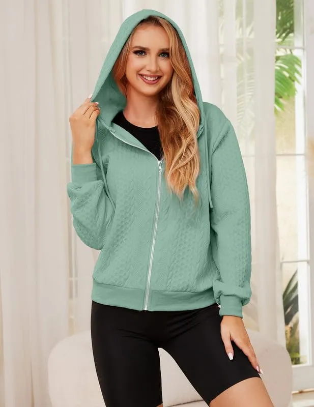 Women's Oversized Zip Up Hoodies Sweatshirts Sweater Fall Outfits Casual Drawstring Jackets