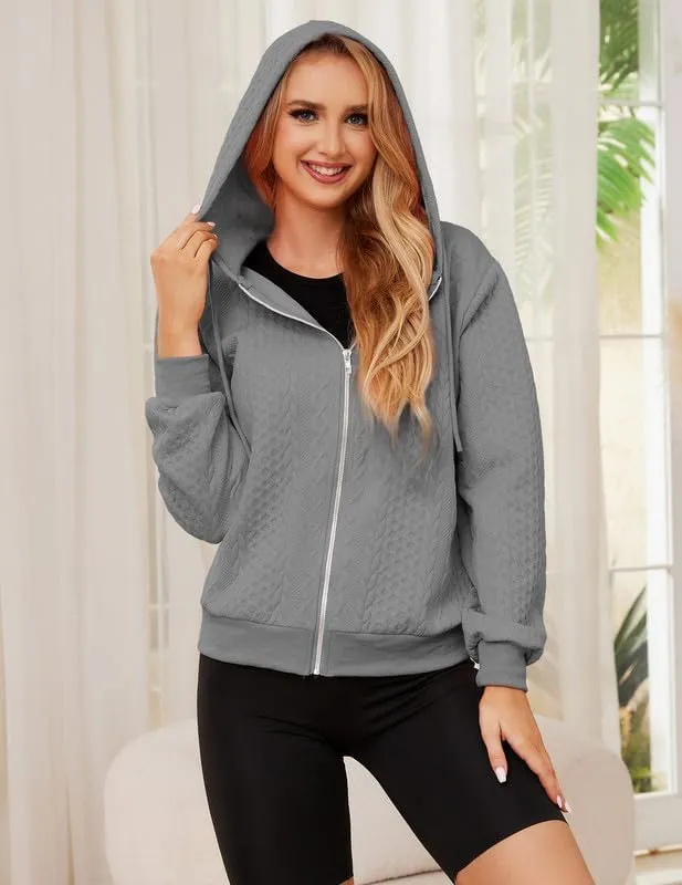 Women's Oversized Zip Up Hoodies Sweatshirts Sweater Fall Outfits Casual Drawstring Jackets