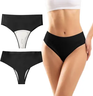 Women's Seamless Invisible Thongs with Built-in Cover Pads | Comfortable, No Show, Fitness Underwear
