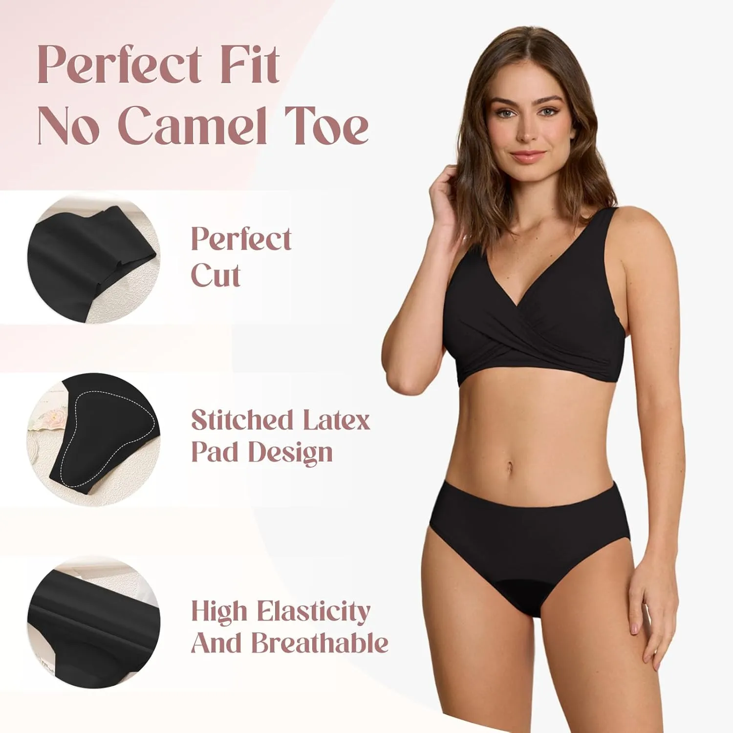 Women's Seamless Invisible Thongs with Built-in Cover Pads | Comfortable, No Show, Fitness Underwear