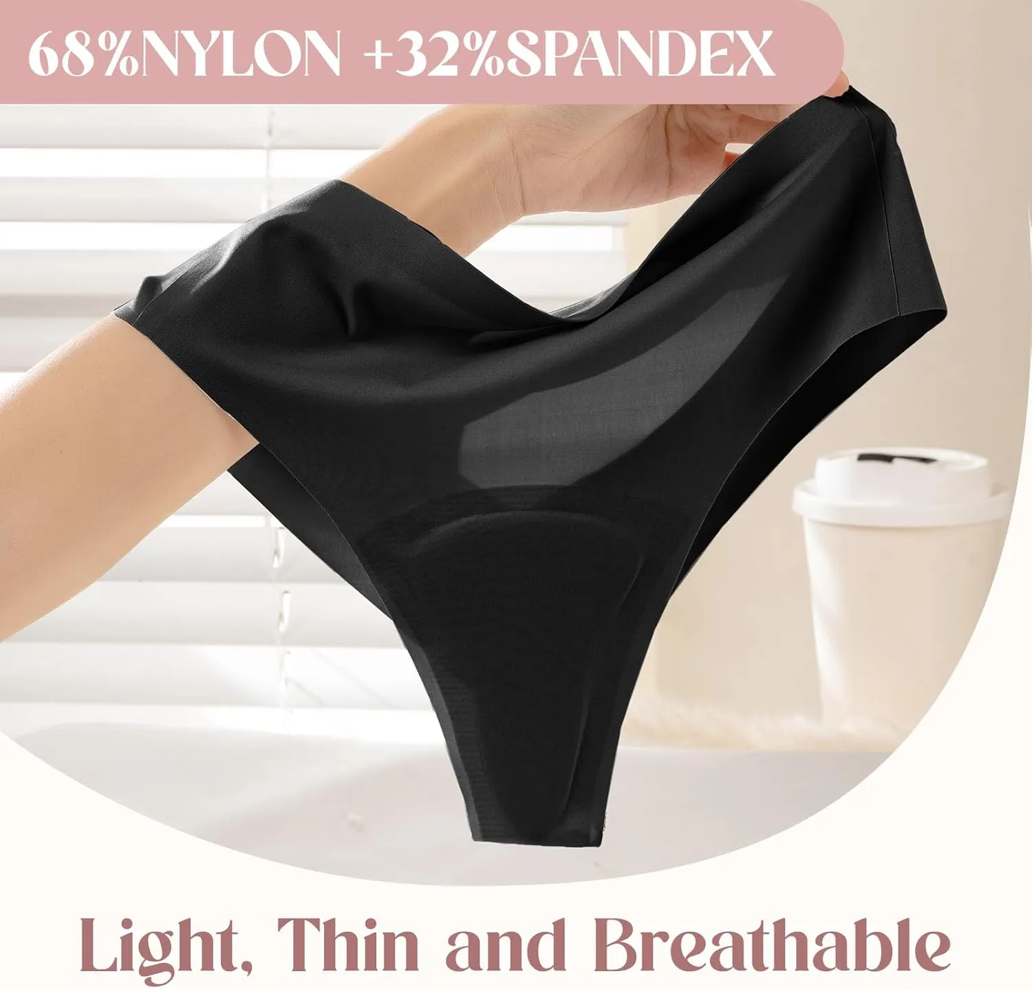 Women's Seamless Invisible Thongs with Built-in Cover Pads | Comfortable, No Show, Fitness Underwear