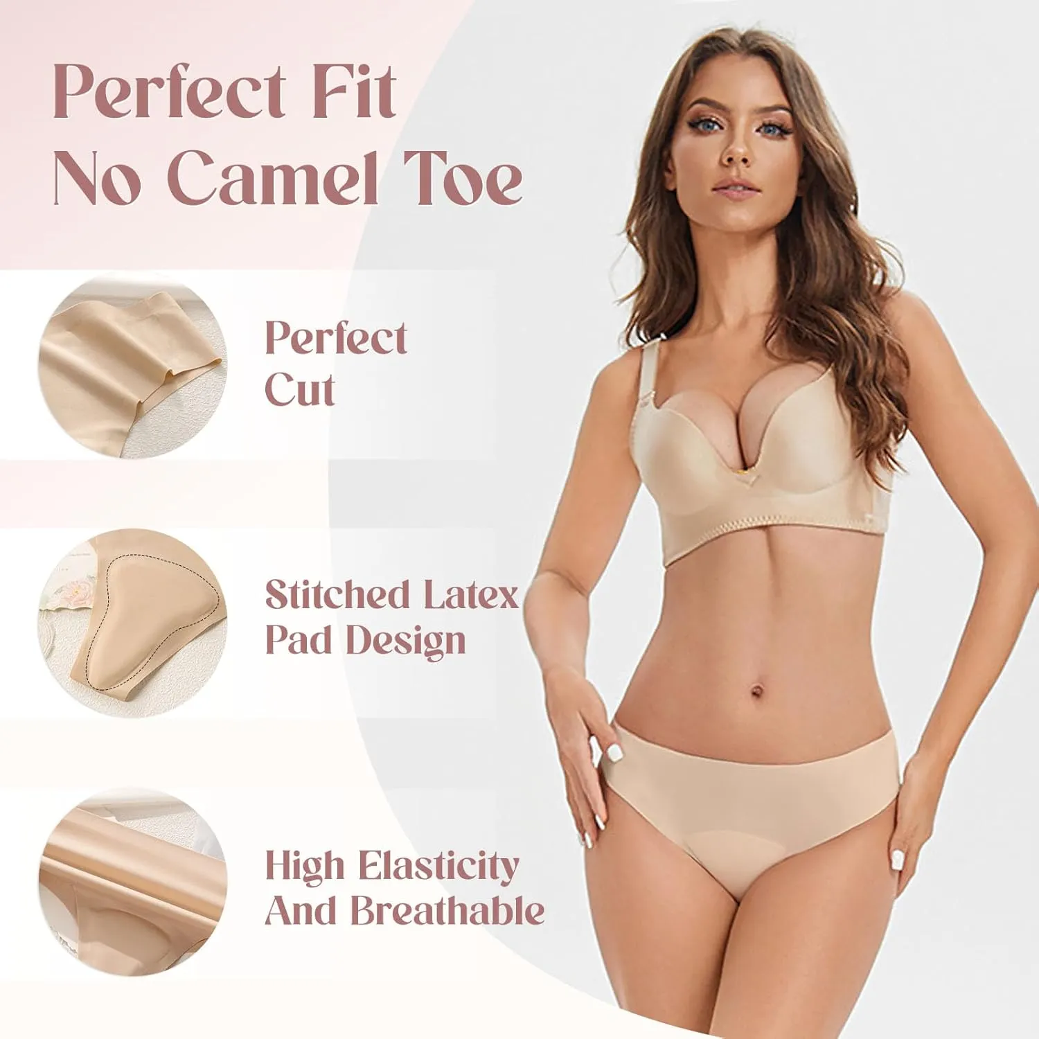 Women's Seamless Invisible Thongs with Built-in Cover Pads | Comfortable, No Show, Fitness Underwear