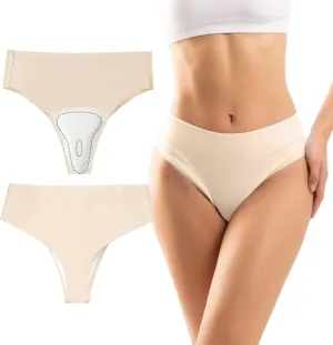 Women's Seamless Invisible Thongs with Built-in Cover Pads | Comfortable, No Show, Fitness Underwear