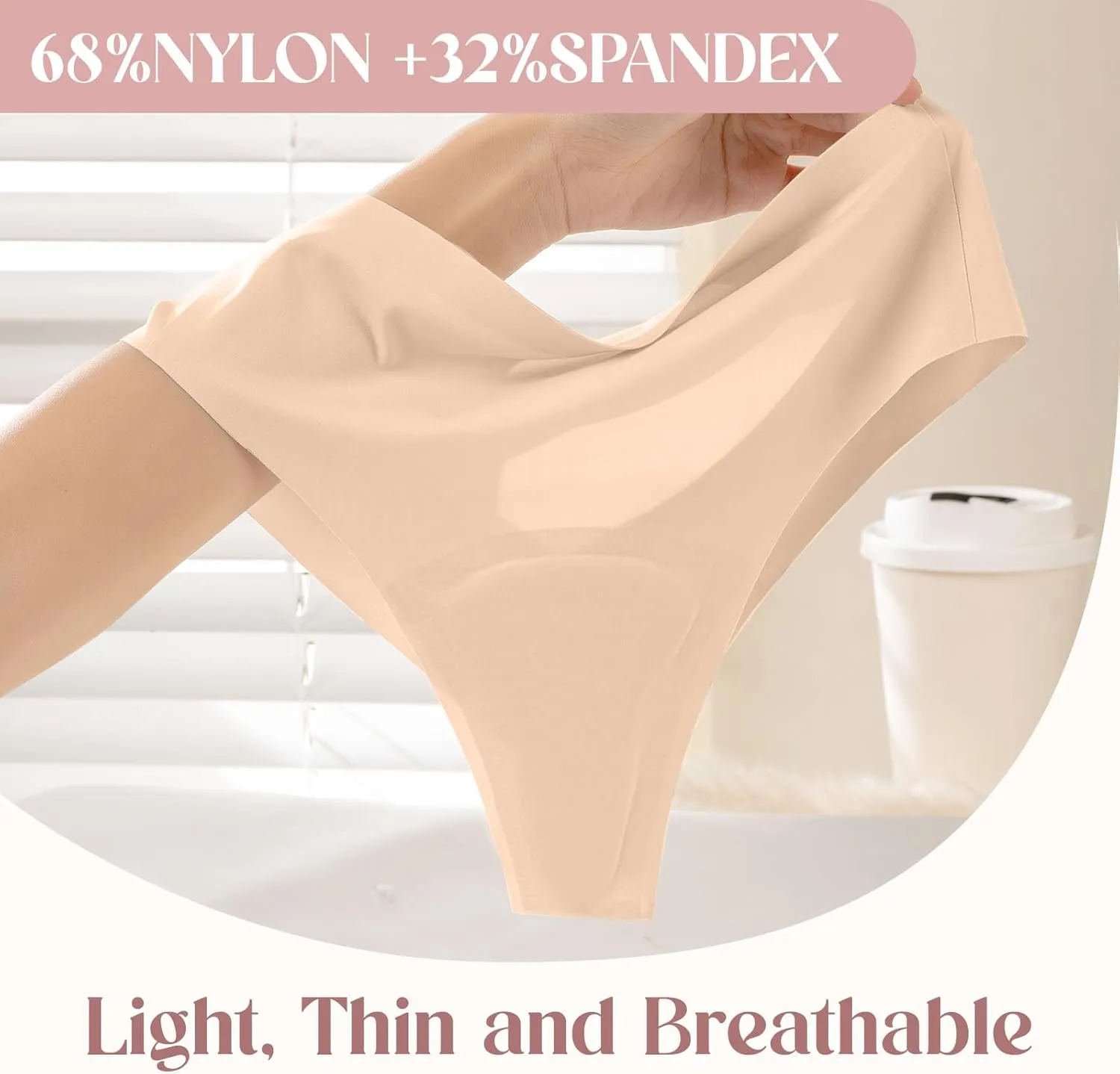 Women's Seamless Invisible Thongs with Built-in Cover Pads | Comfortable, No Show, Fitness Underwear
