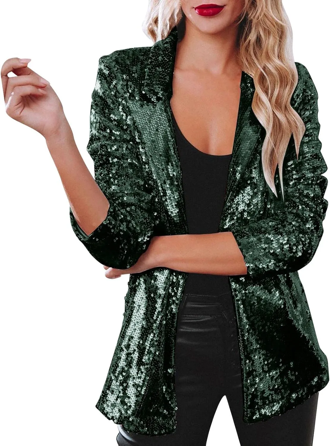 Women's Sequin Jacket Shiny Open Front Glitter Blazer Evening Party Sparkly Long Sleeve Slim Cardigan Coat