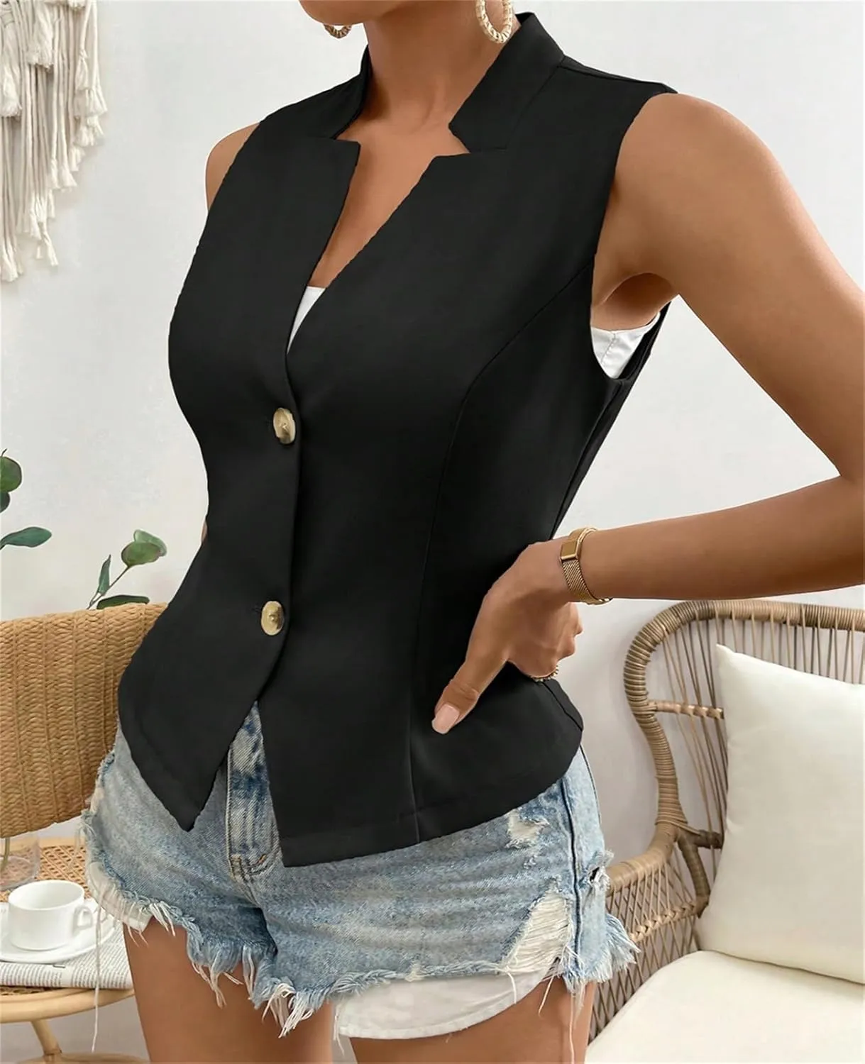 Women's Sleeveless Suit Vests V Neck 2025 Button Down V Neck Business Casual Dressy Waistcoat Vest