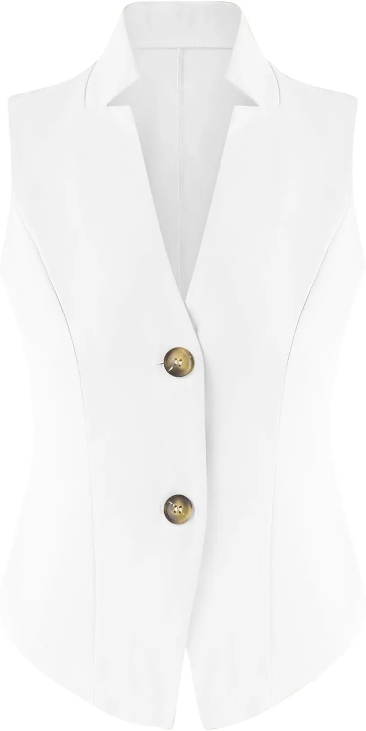 Women's Sleeveless Suit Vests V Neck 2025 Button Down V Neck Business Casual Dressy Waistcoat Vest