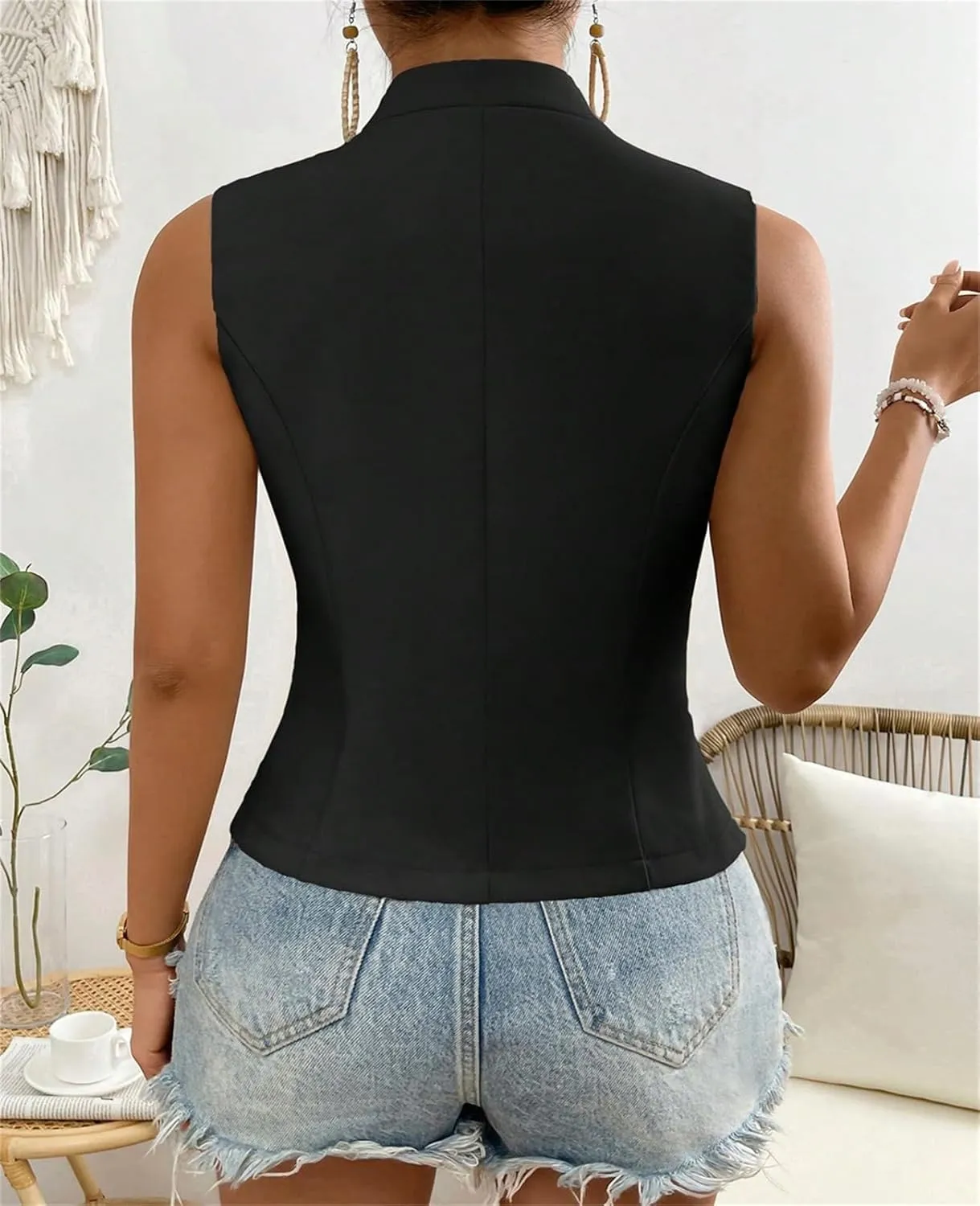 Women's Sleeveless Suit Vests V Neck 2025 Button Down V Neck Business Casual Dressy Waistcoat Vest