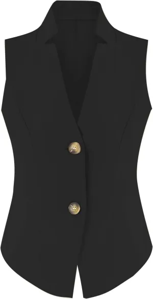 Women's Sleeveless Suit Vests V Neck 2025 Button Down V Neck Business Casual Dressy Waistcoat Vest