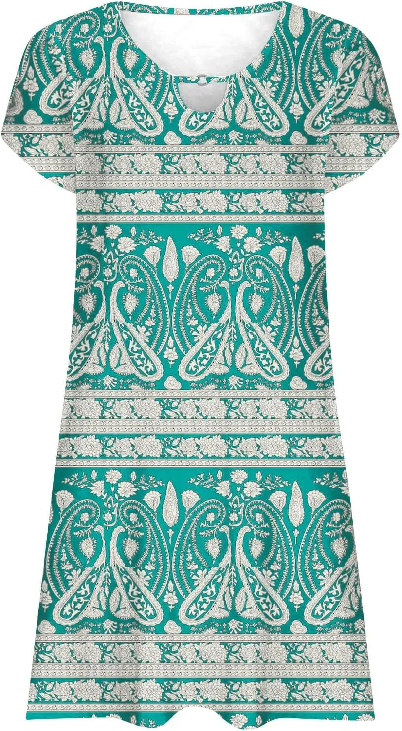 Women's Summer Beach Floral Tshirt Dress Casual Loose a-Line Mini Dresses Short Sleeve Vacation Resort Sundresses