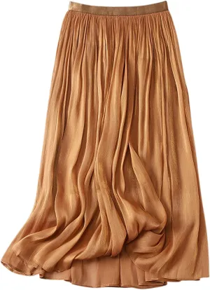 Women's Summer Bohemian Skirts Pleated Elastic Waist Long Flowy Casual Mesh Maxi Long Skirt Beach Holiday Outfit
