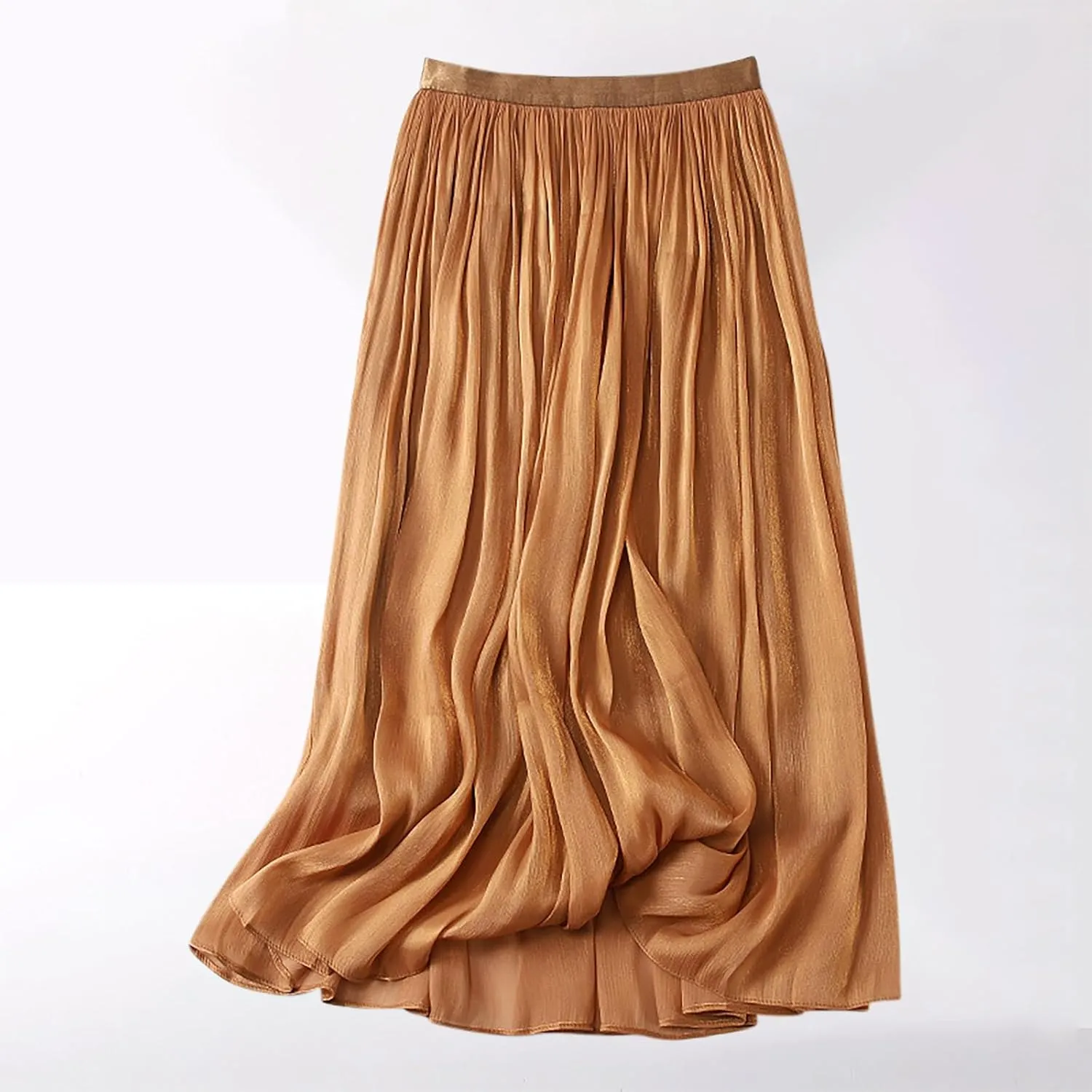 Women's Summer Bohemian Skirts Pleated Elastic Waist Long Flowy Casual Mesh Maxi Long Skirt Beach Holiday Outfit