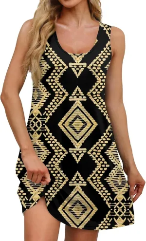 Womens Summer Dresses Flowy Sleeveless Mini Dress Beach printedSundresses Casual Tshirt Tank Dresses with Pockets