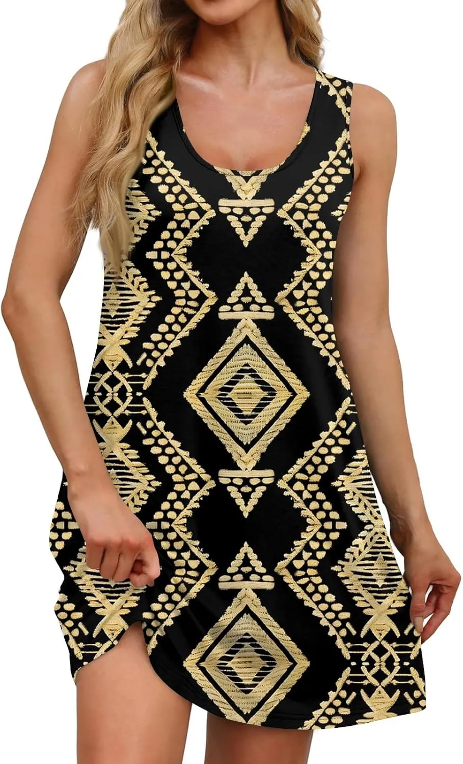 Womens Summer Dresses Flowy Sleeveless Mini Dress Beach printedSundresses Casual Tshirt Tank Dresses with Pockets