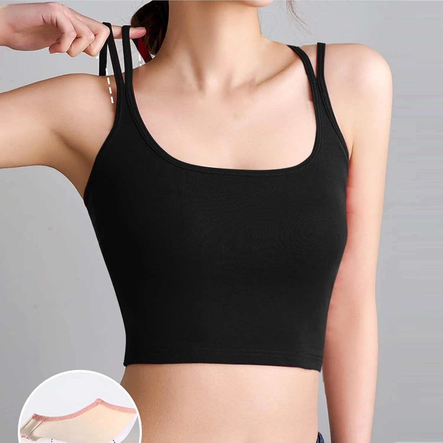 Women's Tank Tops Trendy Spaghetti Strap Camisole with Built in Bra Casual U Neck Sleeveless Undershirt