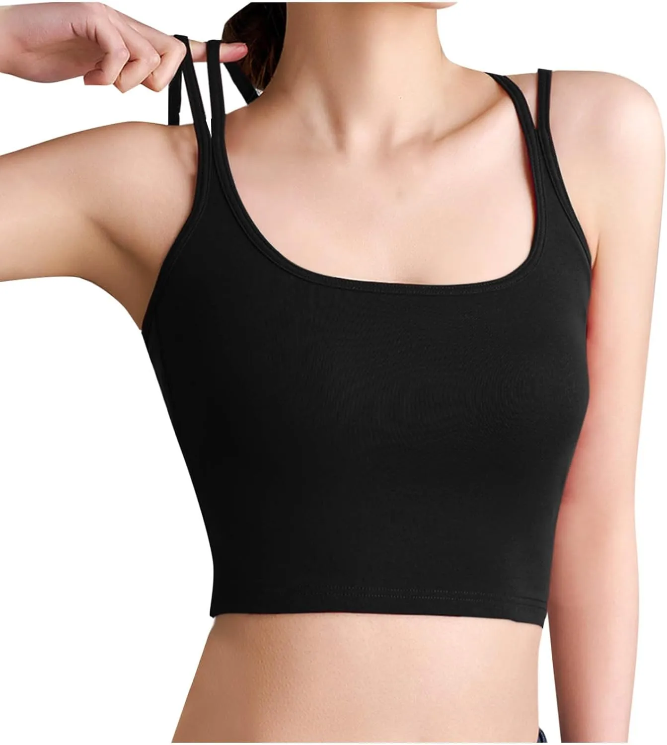 Women's Tank Tops Trendy Spaghetti Strap Camisole with Built in Bra Casual U Neck Sleeveless Undershirt