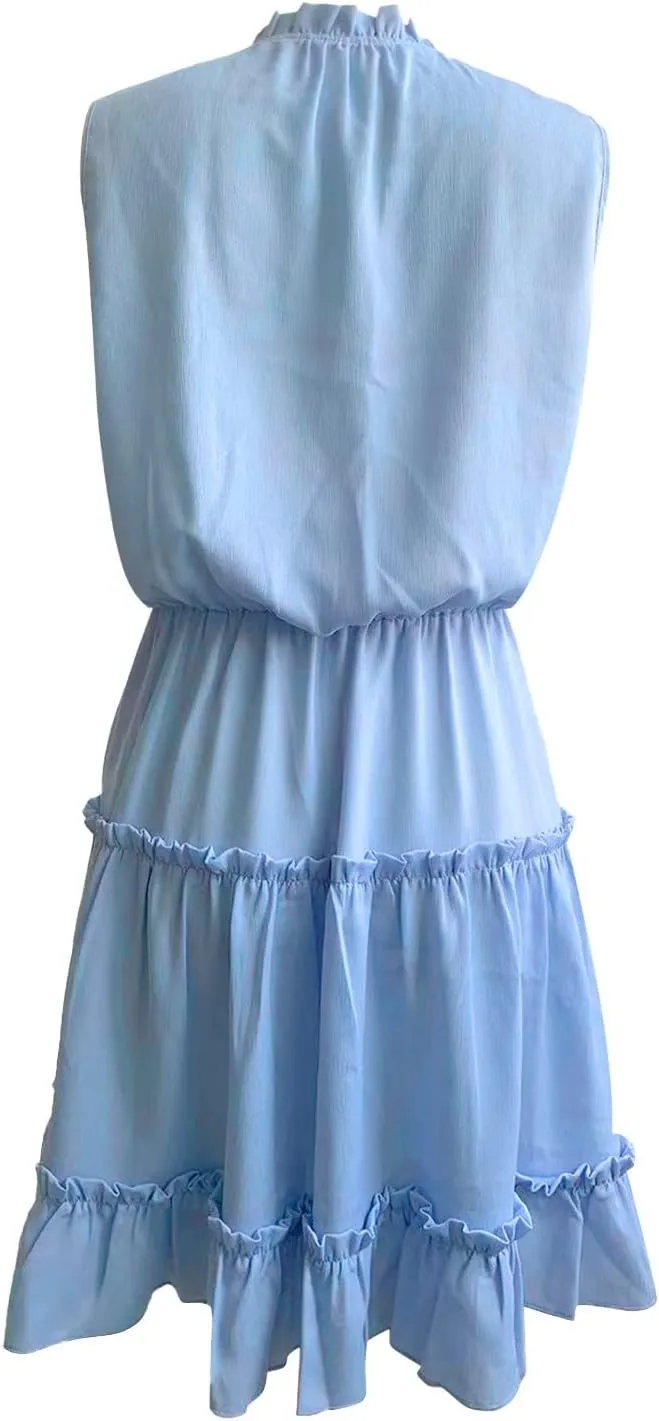 Womens Tiered Swing Mini Dress Casual A Line Summer Ruffle V Neck Tank Dresses Long Sleeve Evening Dress for