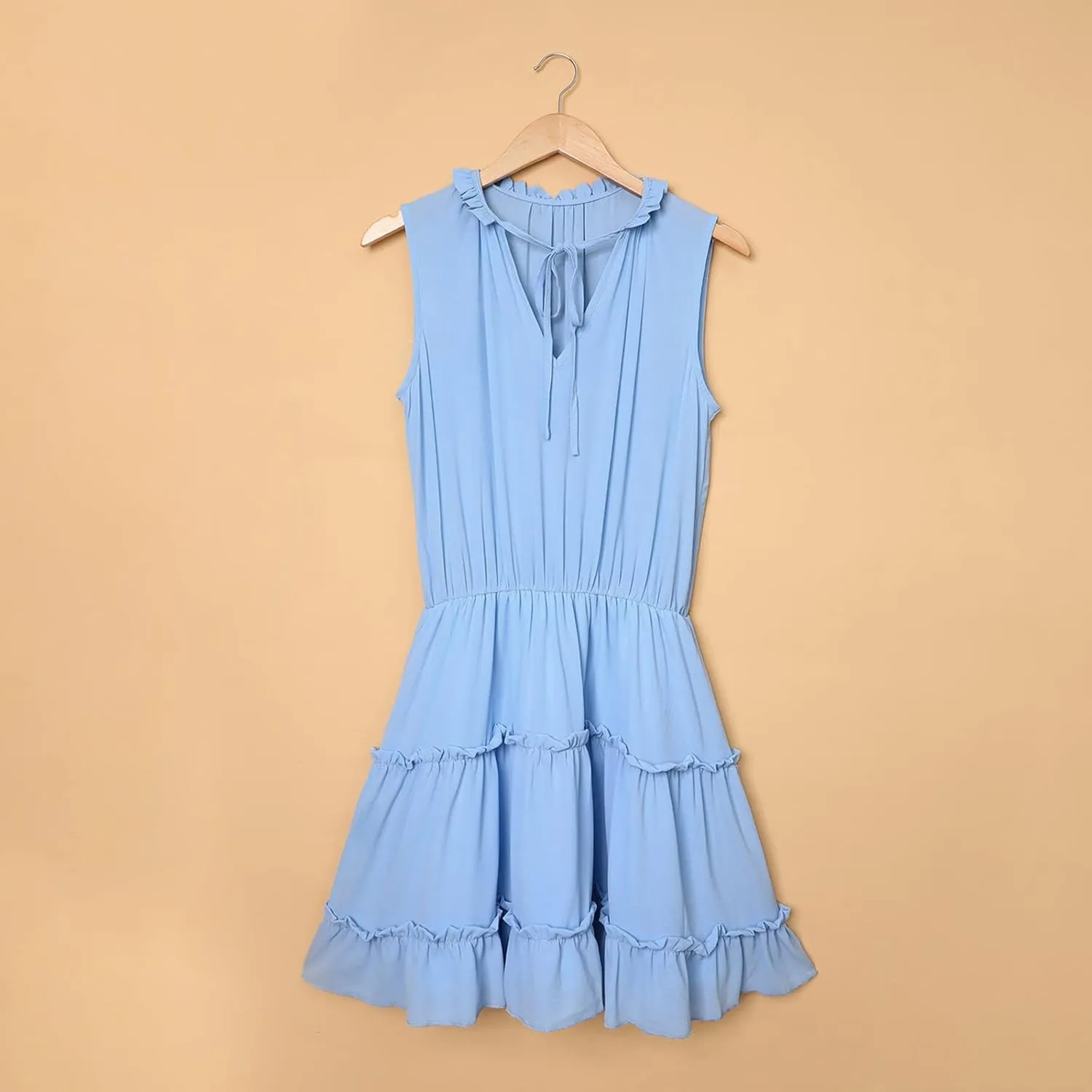 Womens Tiered Swing Mini Dress Casual A Line Summer Ruffle V Neck Tank Dresses Long Sleeve Evening Dress for