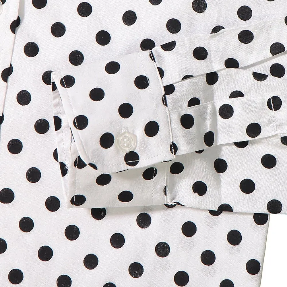 Women's Tops Feminine Long Sleeve Polka Dotted Button Down Casual Dress Blouses Shirts