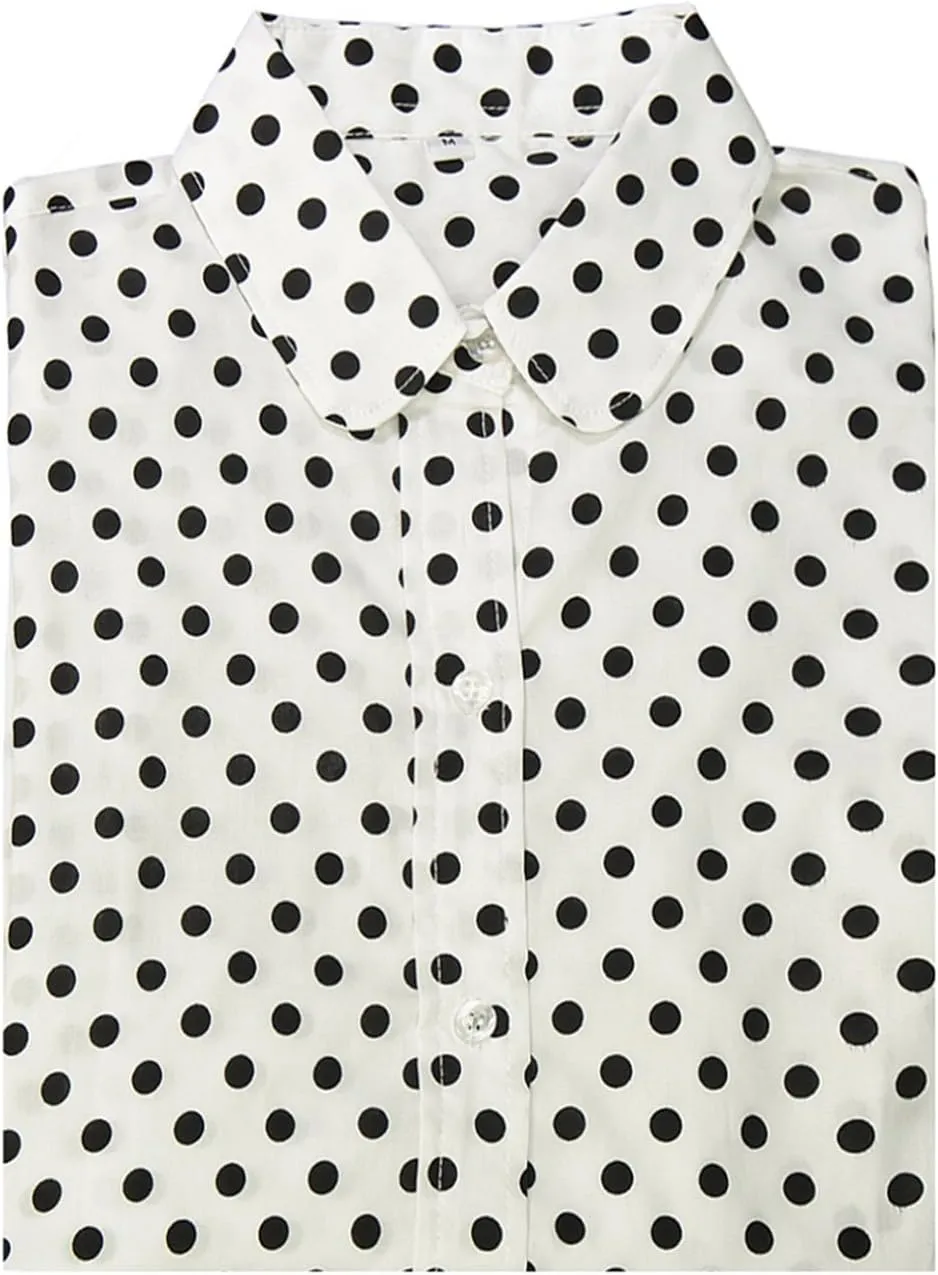 Women's Tops Feminine Long Sleeve Polka Dotted Button Down Casual Dress Blouses Shirts