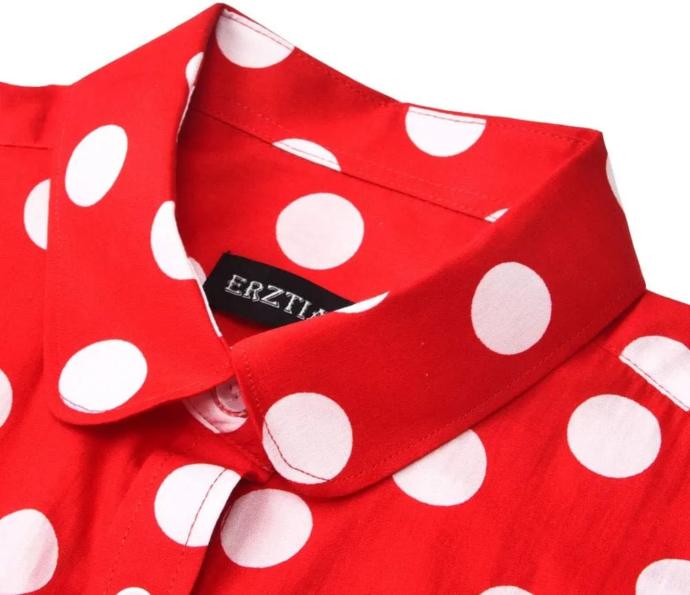 Women's Tops Feminine Long Sleeve Polka Dotted Button Down Casual Dress Blouses Shirts