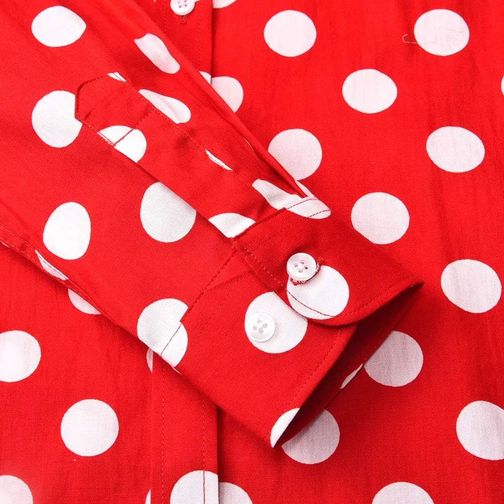 Women's Tops Feminine Long Sleeve Polka Dotted Button Down Casual Dress Blouses Shirts