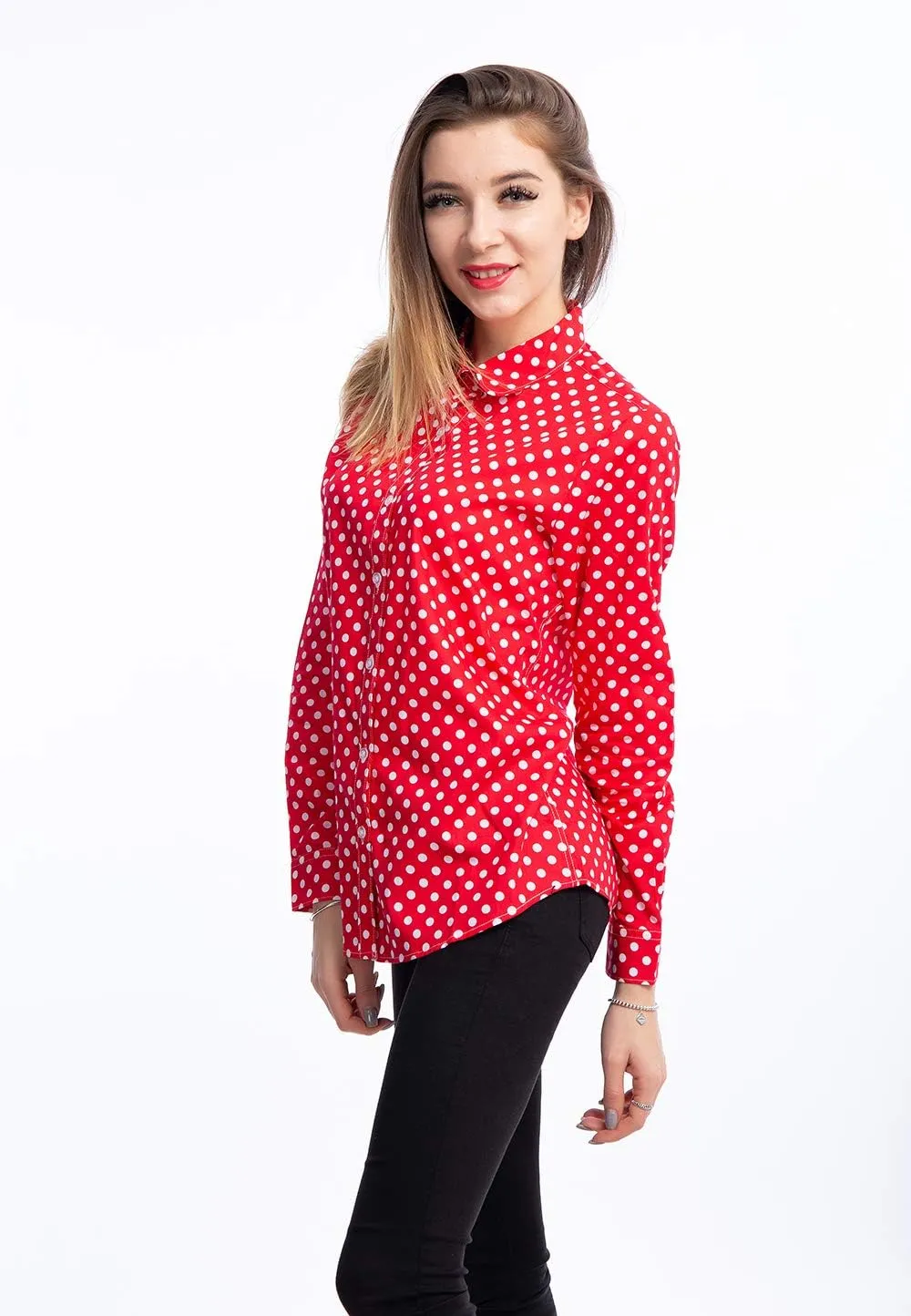 Women's Tops Feminine Long Sleeve Polka Dotted Button Down Casual Dress Blouses Shirts