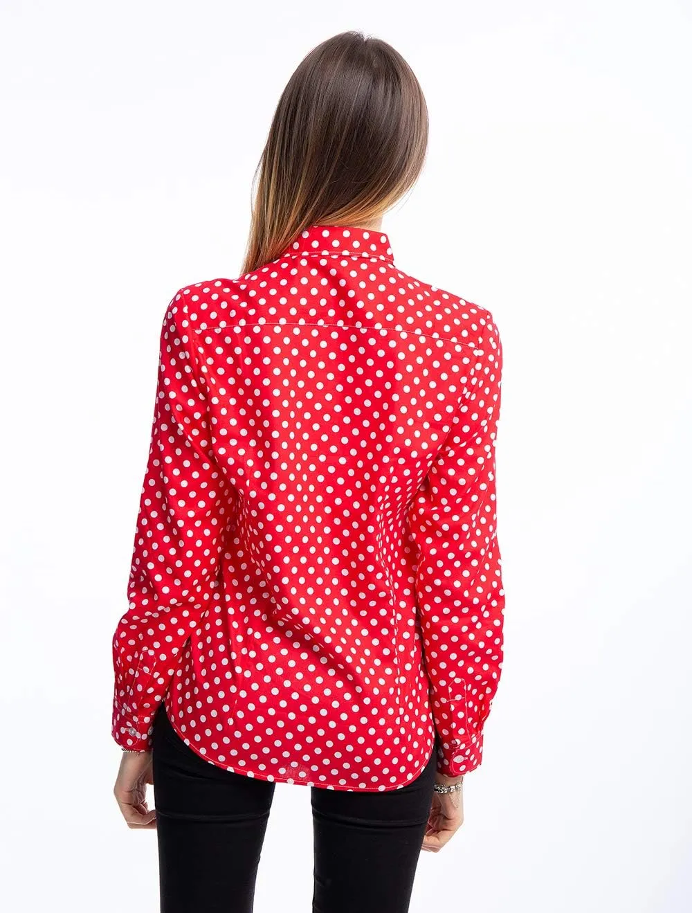 Women's Tops Feminine Long Sleeve Polka Dotted Button Down Casual Dress Blouses Shirts
