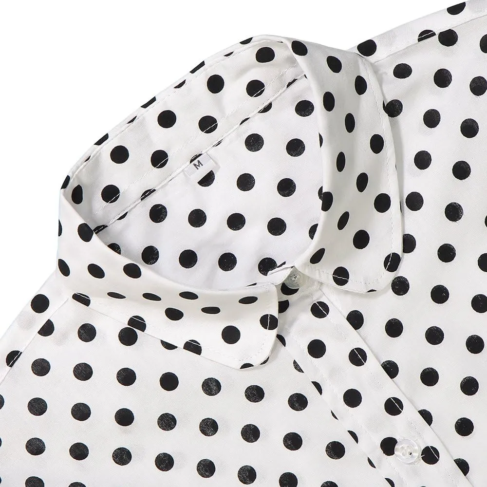 Women's Tops Feminine Long Sleeve Polka Dotted Button Down Casual Dress Blouses Shirts