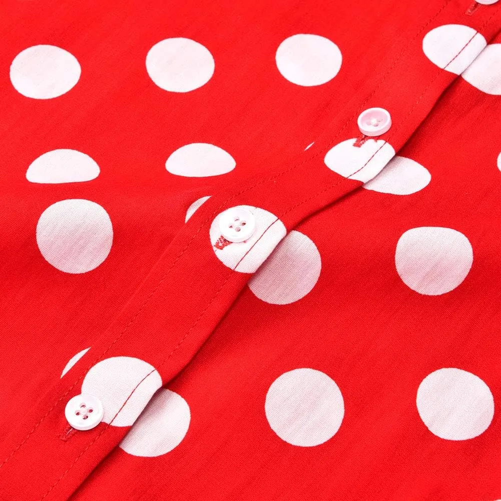 Women's Tops Feminine Long Sleeve Polka Dotted Button Down Casual Dress Blouses Shirts