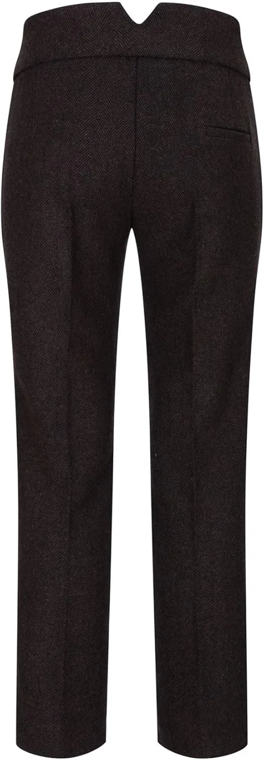 Womens Tweed Herringbone Trousers Brown 1920s Vintage Tailored Classic Smart