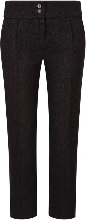 Womens Tweed Herringbone Trousers Brown 1920s Vintage Tailored Classic Smart