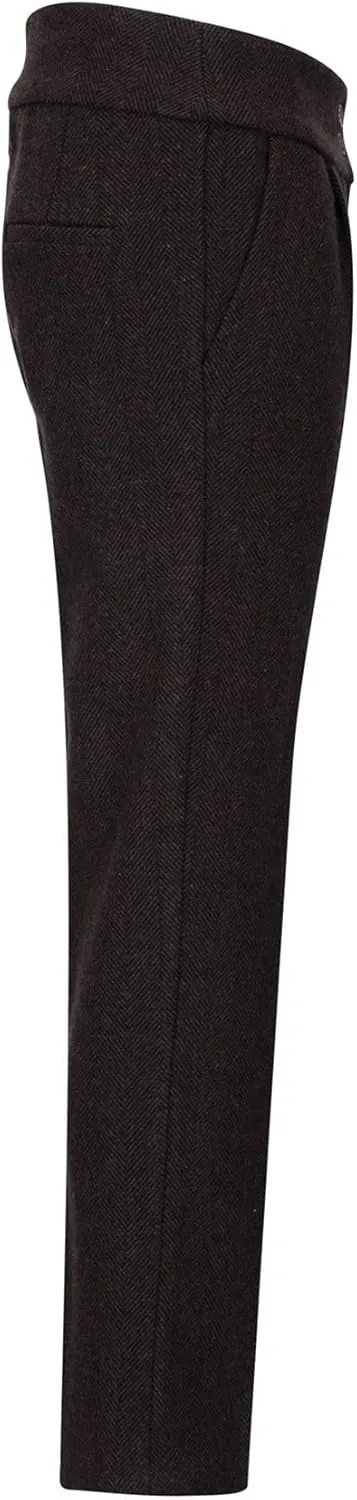 Womens Tweed Herringbone Trousers Brown 1920s Vintage Tailored Classic Smart