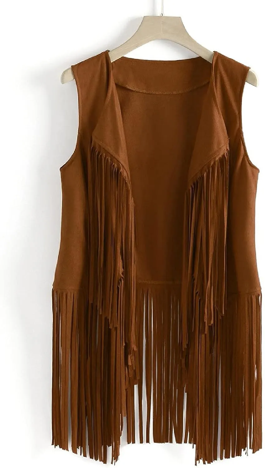 Women's Vintage Fringe Vest Classic Western Suede Leather Tassel Sleeveless Tops Ethnic Tank Cardigan Jacket Shirt