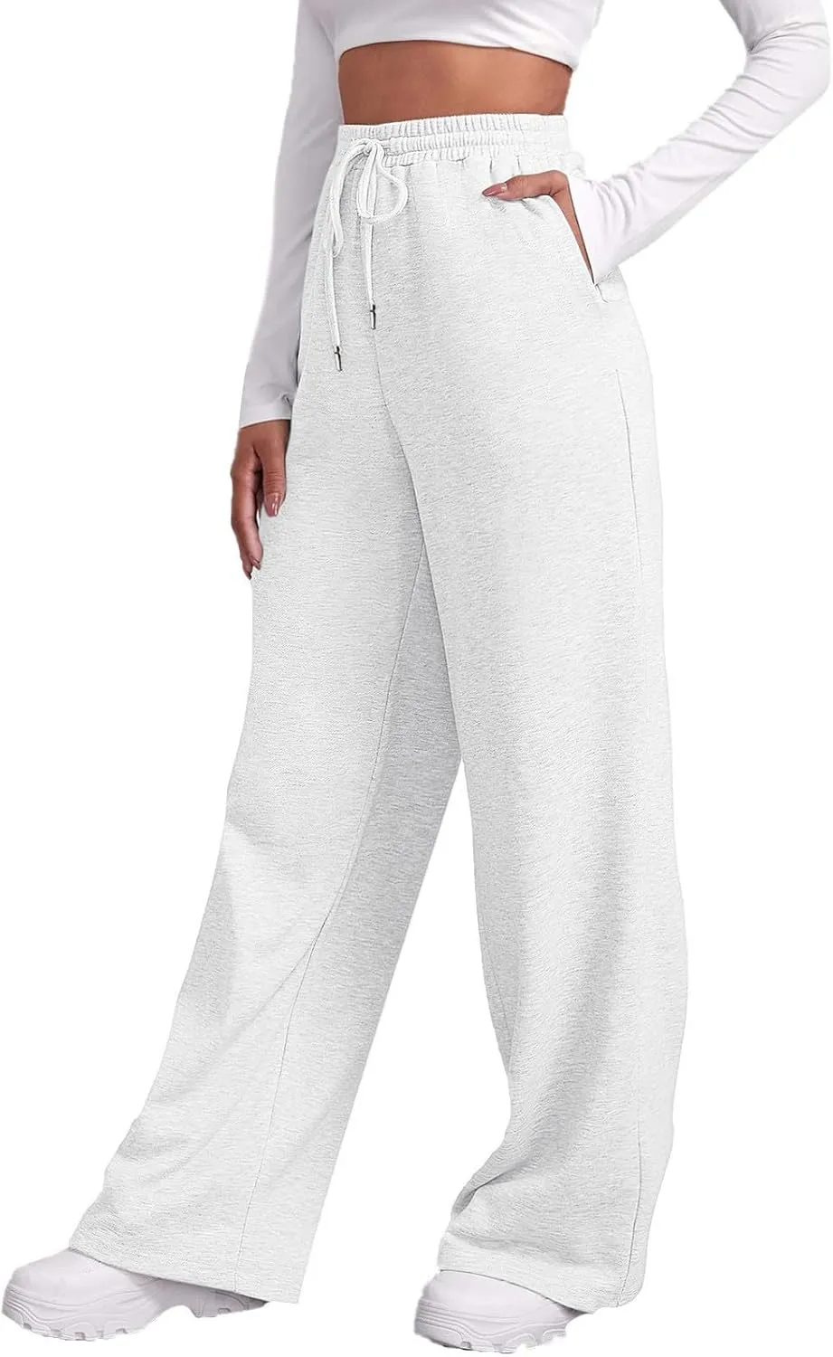 Women's Wide Leg Sweatpants Cozy Fleece Casual Jogger Pants Straight Leg Baggy Elastic High Waisted Yoga Pants