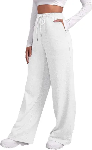 Women's Wide Leg Sweatpants Cozy Fleece Casual Jogger Pants Straight Leg Baggy Elastic High Waisted Yoga Pants